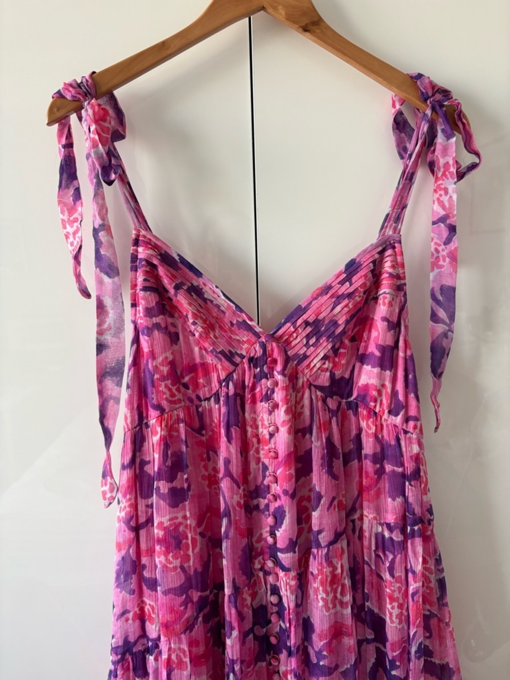Rococo Sand Pink and Purple Floral Tie-Shoulder Maxi Dress - Picture 3 of 13